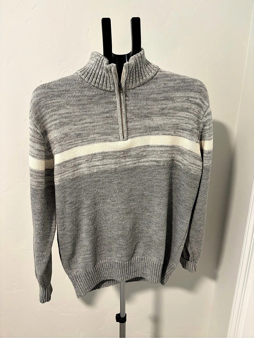Park Slope New York Color Block Quarter Zip Sweater Gray Size Large